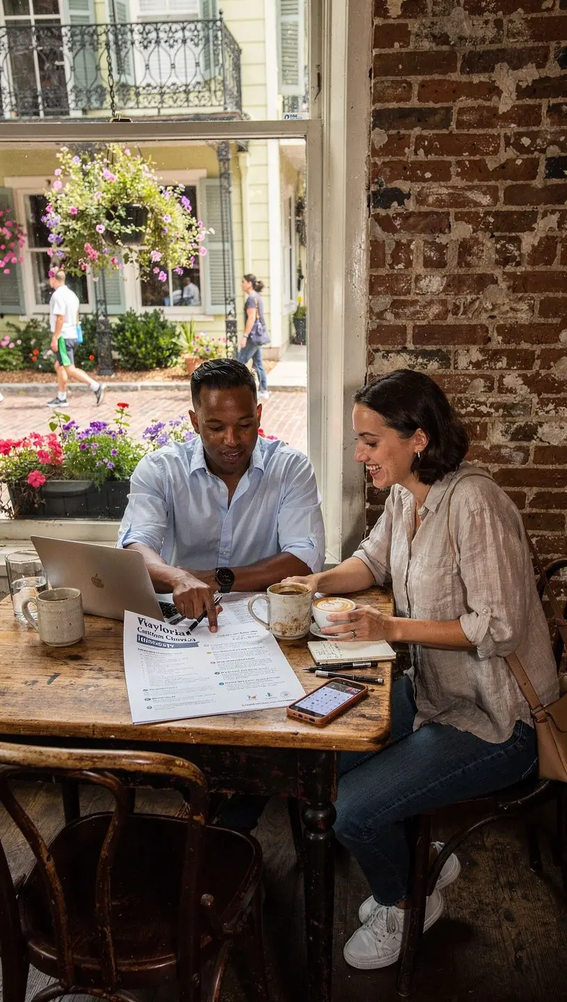 Grupa turystów ciesząca się wspólnym wyjazdem w malowniczej scenerii amerykańskiego krajobrazu.